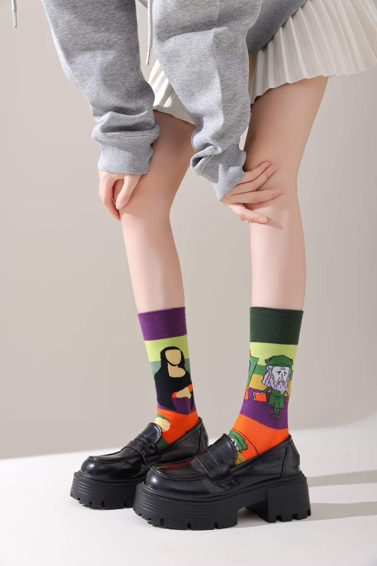 Da Vinci and Mona Lisa Cute Cotton Crew Socks - Soft Above Ankle Sock Gifts