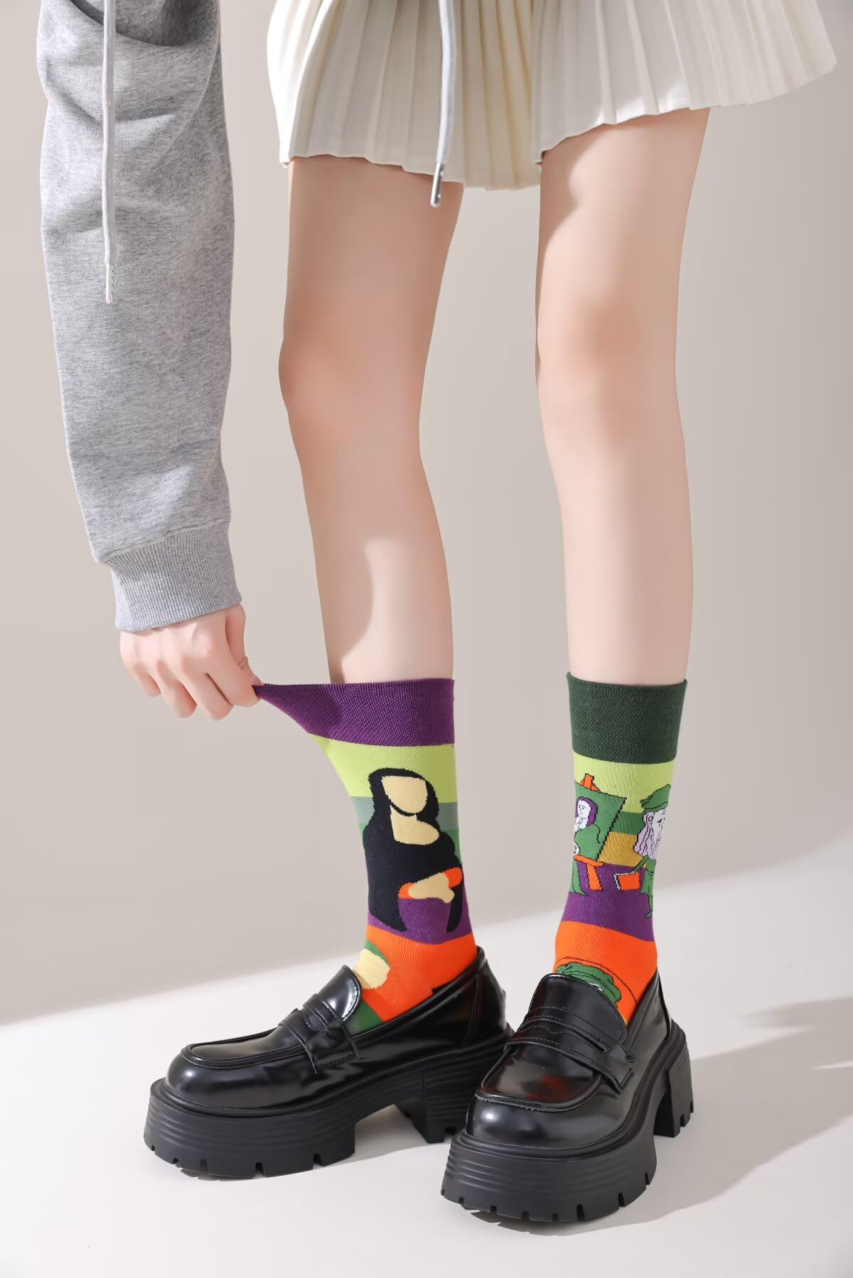 Da Vinci and Mona Lisa Cute Cotton Crew Socks - Soft Above Ankle Sock Gifts
